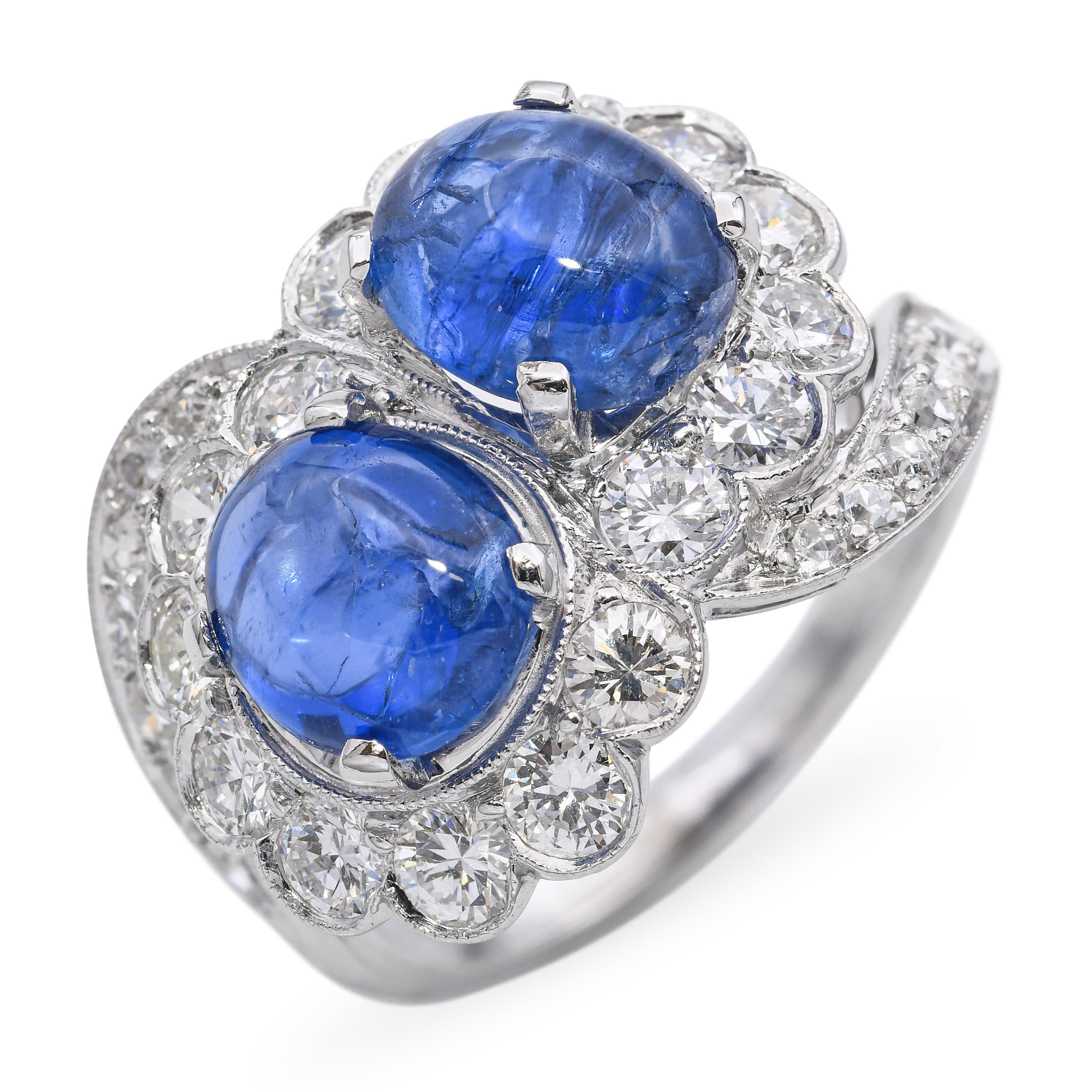 Platinum 5.14tcw Sapphire and 1.25tcw Diamond Toi et Moi Floral Ring