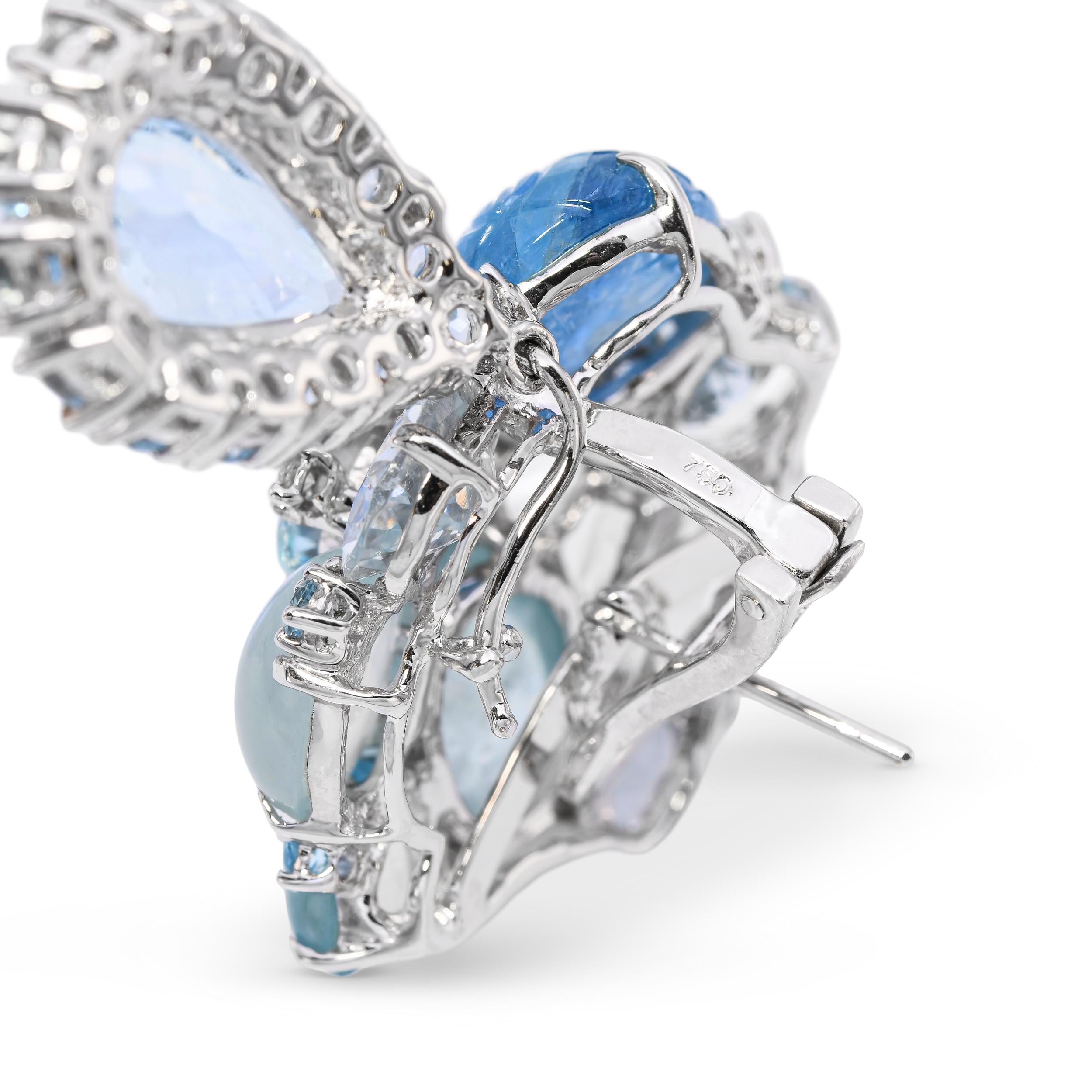 18k White Gold 49.32tcw Aquamarine and Diamond Cluster Drop Earrings