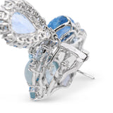 18k White Gold 49.32tcw Aquamarine and Diamond Cluster Drop Earrings