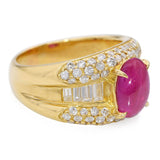 18k Yellow Gold 2.66ct Ruby Cabochon and Diamond Statement Ring