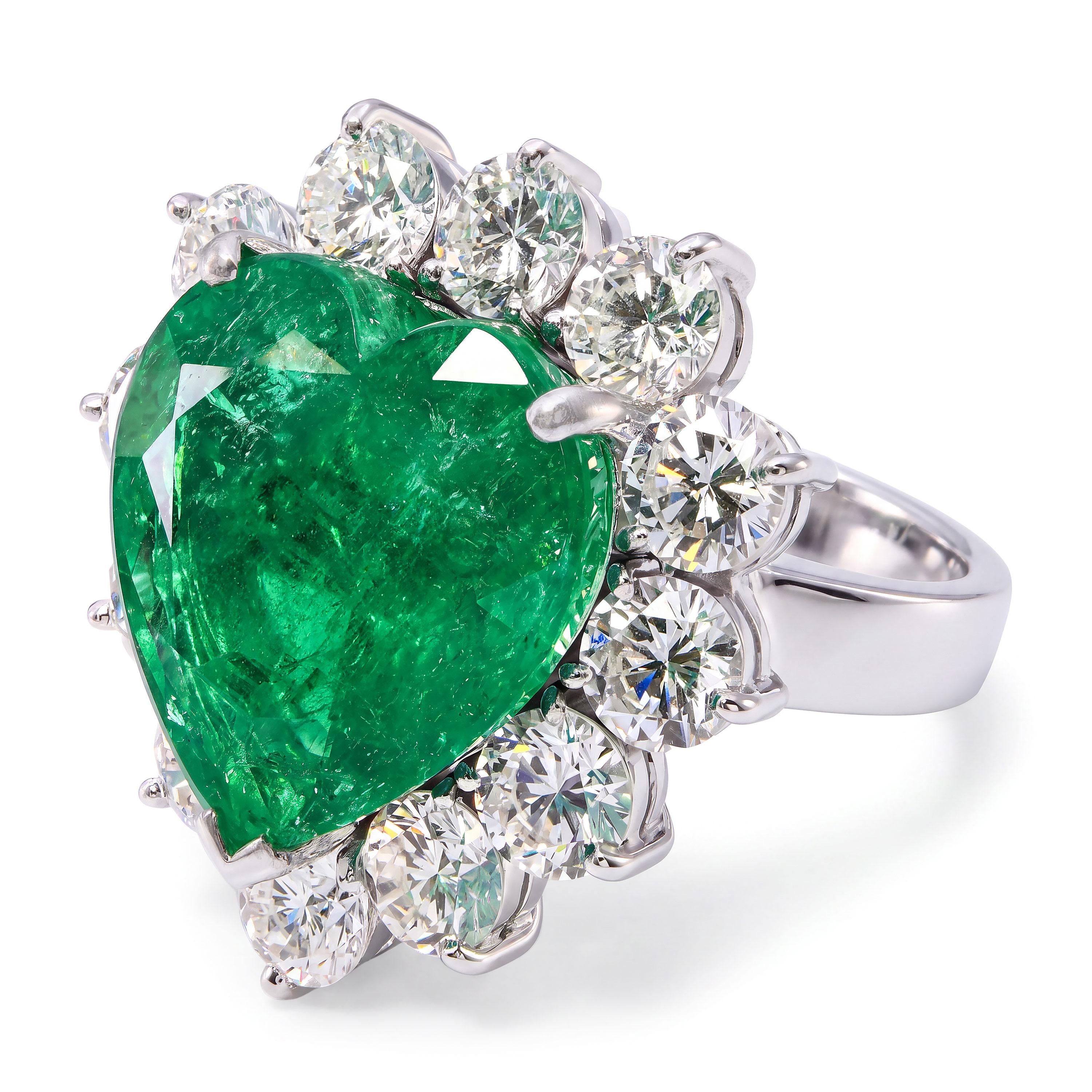 Vintage Platinum GIA Minor 11.41ct Colombian Emerald & 4.2tcw H Vs1 Diamond Ring
