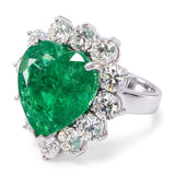 Vintage Platinum GIA Minor 11.41ct Colombian Emerald & 4.2tcw H Vs1 Diamond Ring