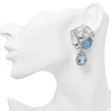 18k White Gold 49.32tcw Aquamarine and Diamond Cluster Drop Earrings