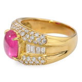 18k Yellow Gold 2.66ct Ruby Cabochon and Diamond Statement Ring