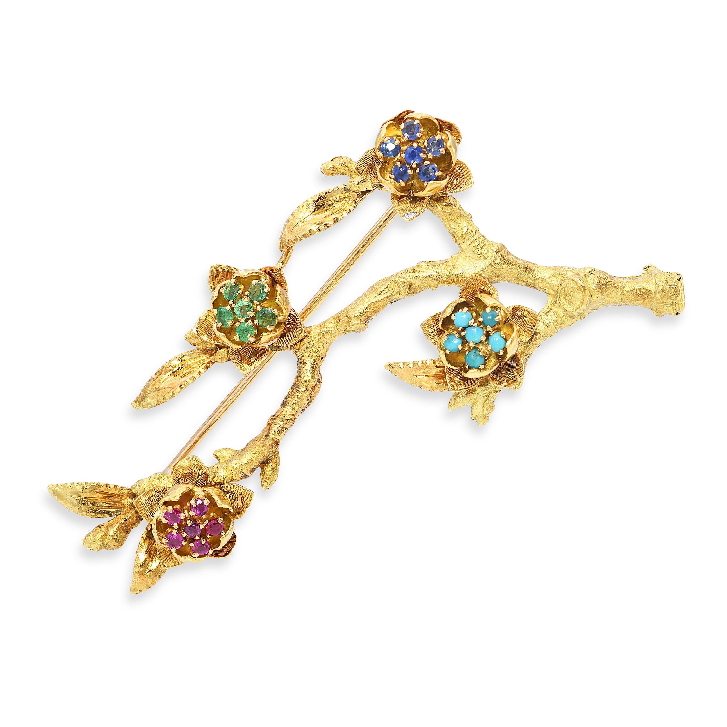 Vintage H. Stern 18k Yellow Gold Multi-Gemstone Blooming Tree Brooch