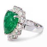 Vintage Platinum GIA Minor 11.41ct Colombian Emerald & 4.2tcw H Vs1 Diamond Ring