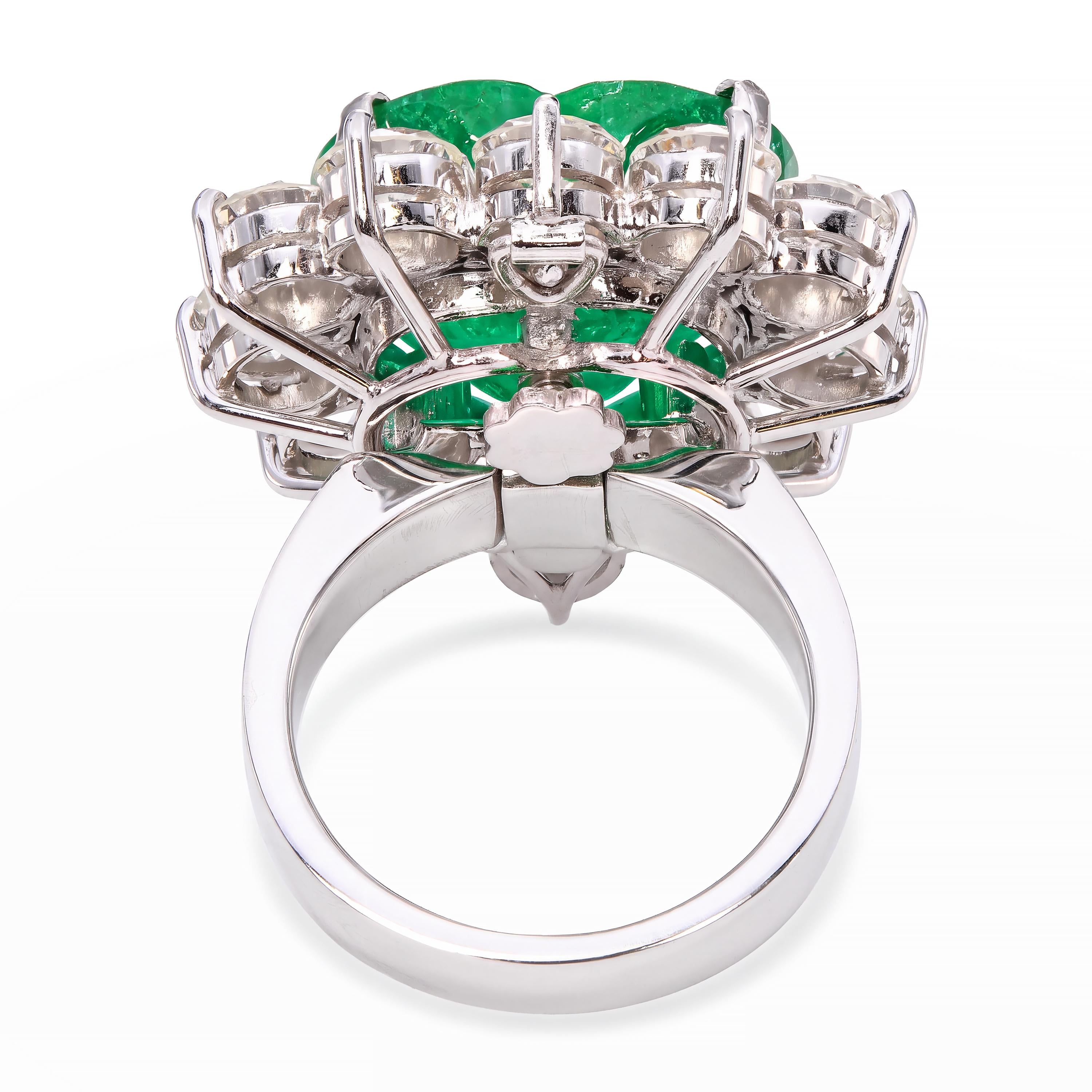 Vintage Platinum GIA Minor 11.41ct Colombian Emerald & 4.2tcw H Vs1 Diamond Ring