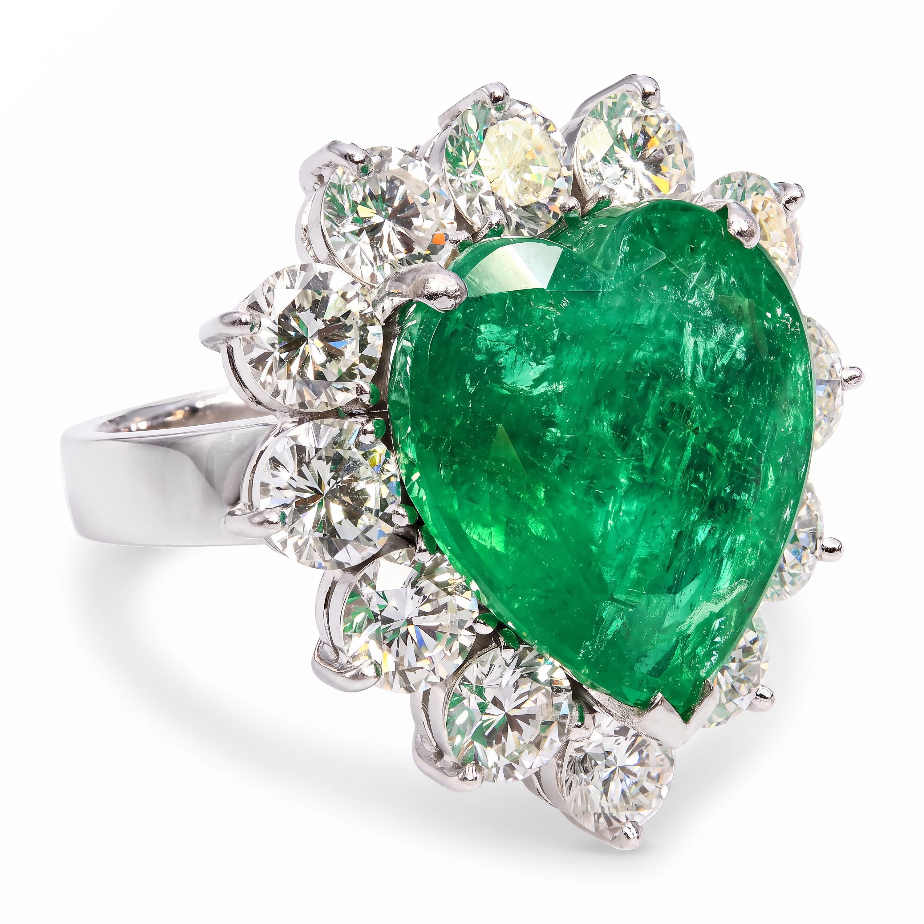 Vintage Platinum GIA Minor 11.41ct Colombian Emerald & 4.2tcw H Vs1 Diamond Ring