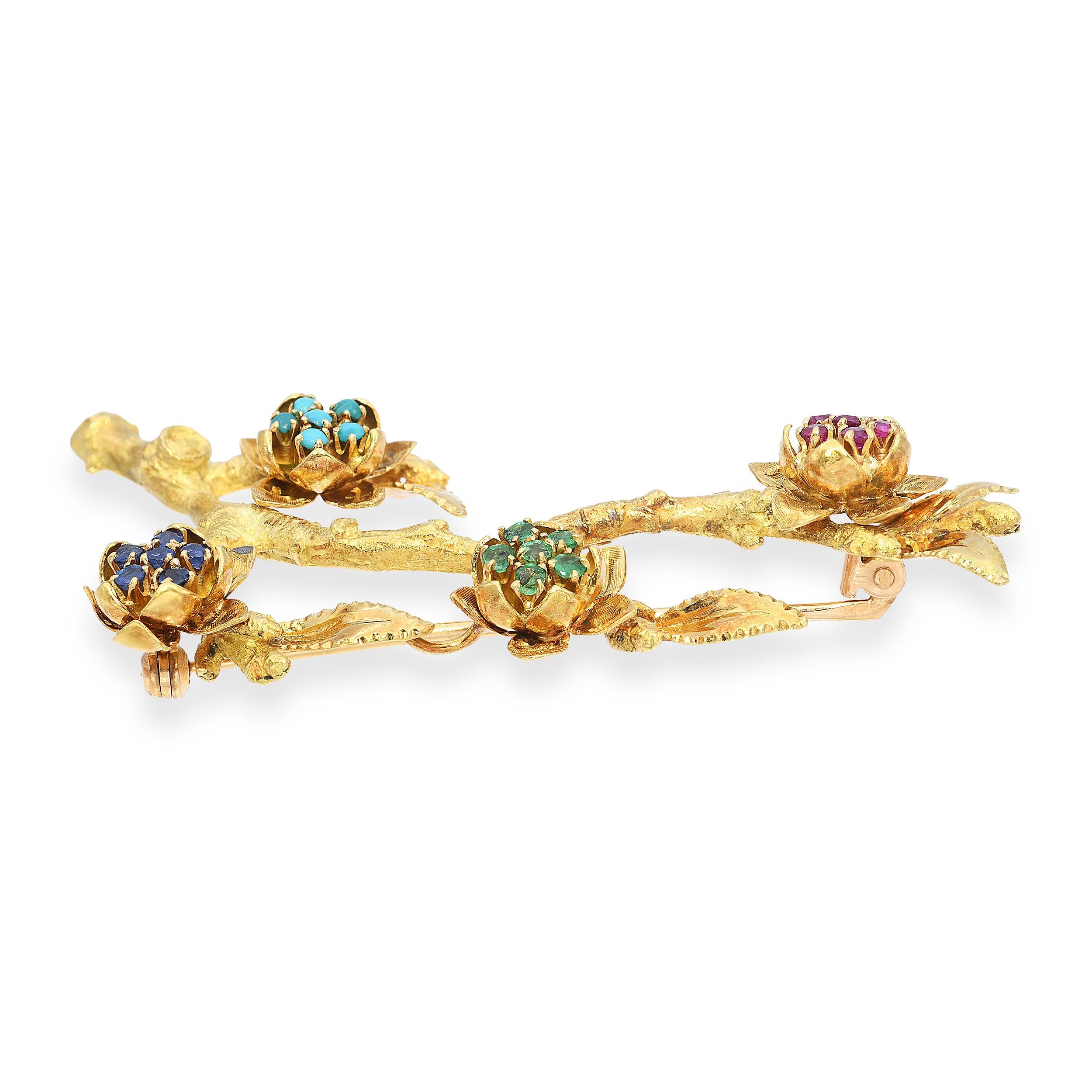 Vintage H. Stern 18k Yellow Gold Multi-Gemstone Blooming Tree Brooch