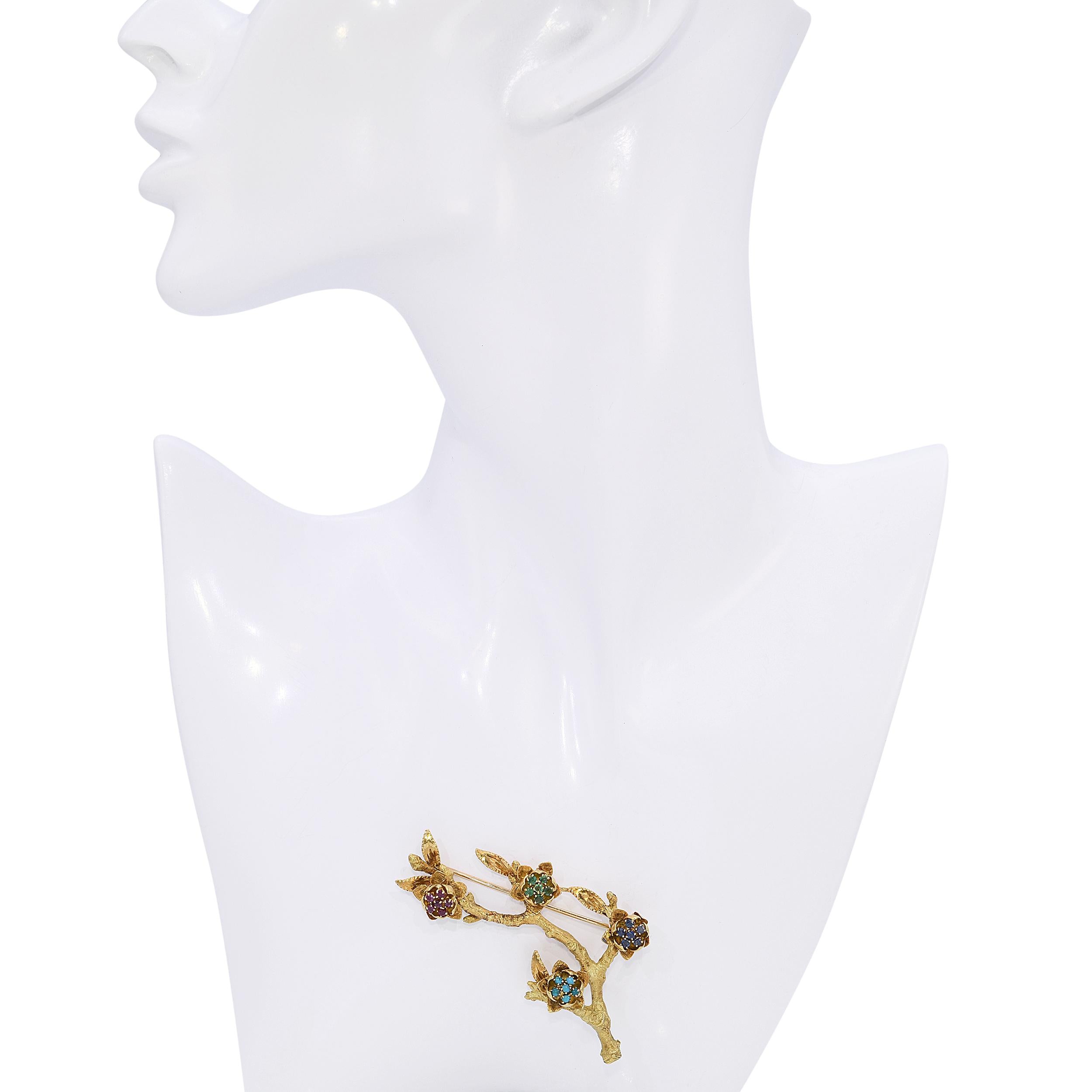 Vintage H. Stern 18k Yellow Gold Multi-Gemstone Blooming Tree Brooch