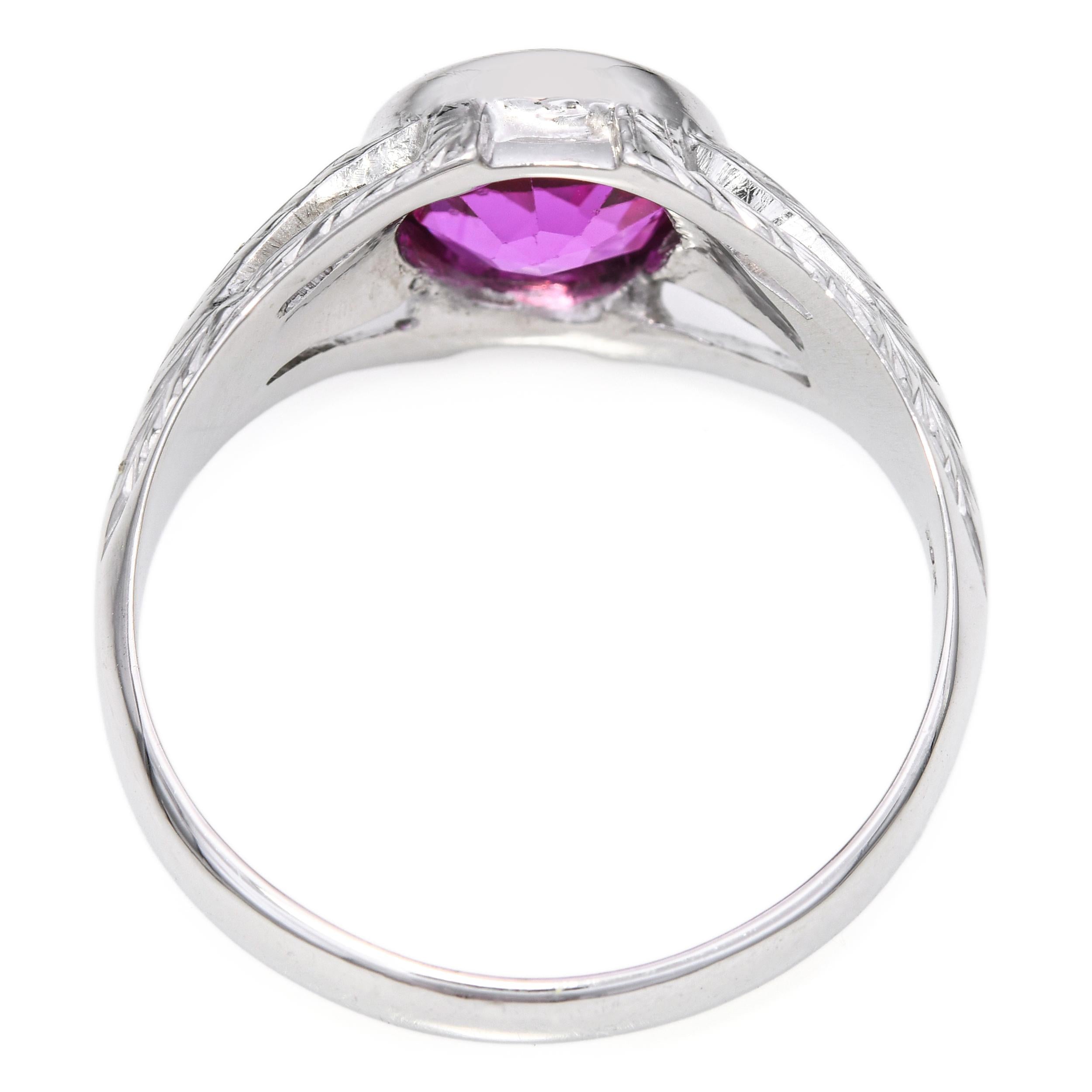 Vintage Retro 18k White Gold Syn Hot Pink Sapphire Ring