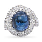 18k White Gold 8ct Cabochon Sapphire and Diamond Spiral Ring