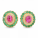 19k Yellow Gold 12.5tcw Tourmaline 3.60tcw Emerald and Diamond Mughal Ear Clips