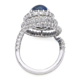 18k White Gold 8ct Cabochon Sapphire and Diamond Spiral Ring