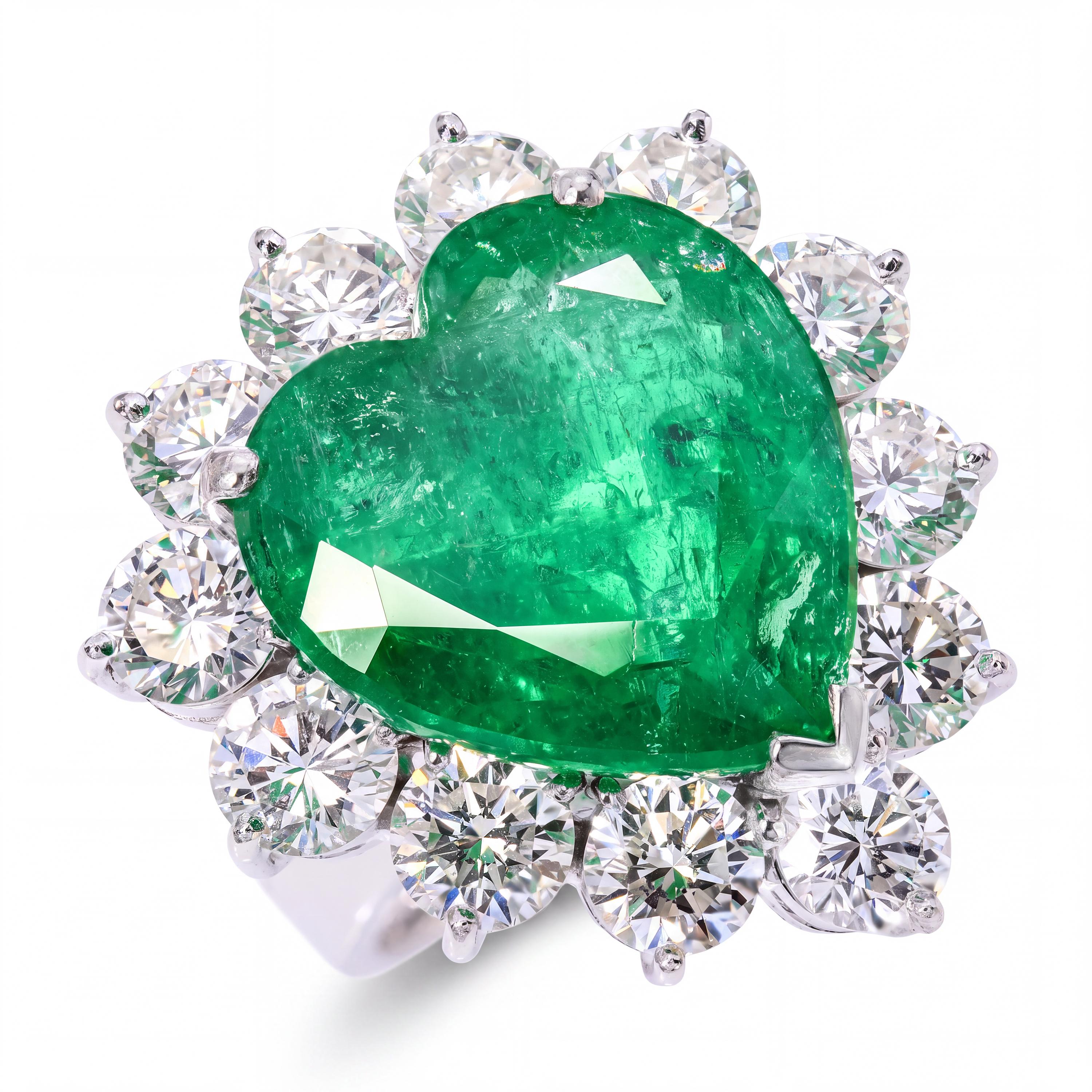 Vintage Platinum GIA Minor 11.41ct Colombian Emerald & 4.2tcw H Vs1 Diamond Ring