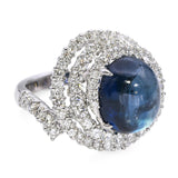 18k White Gold 8ct Cabochon Sapphire and Diamond Spiral Ring