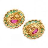 19k Yellow Gold 12.5tcw Tourmaline 3.60tcw Emerald and Diamond Mughal Ear Clips