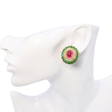 19k Yellow Gold 12.5tcw Tourmaline 3.60tcw Emerald and Diamond Mughal Ear Clips