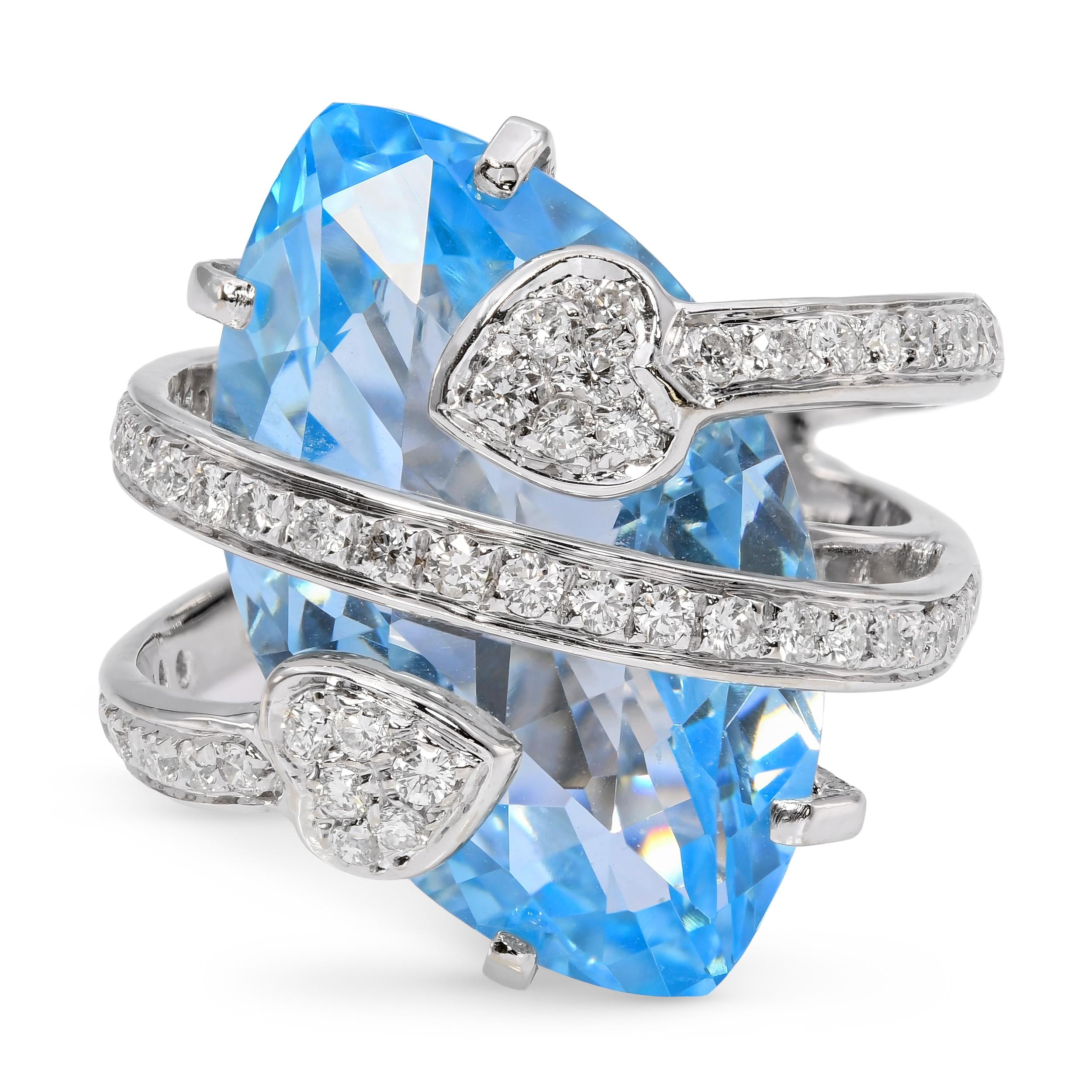 18k White Gold Blue Topaz and Diamond Ring