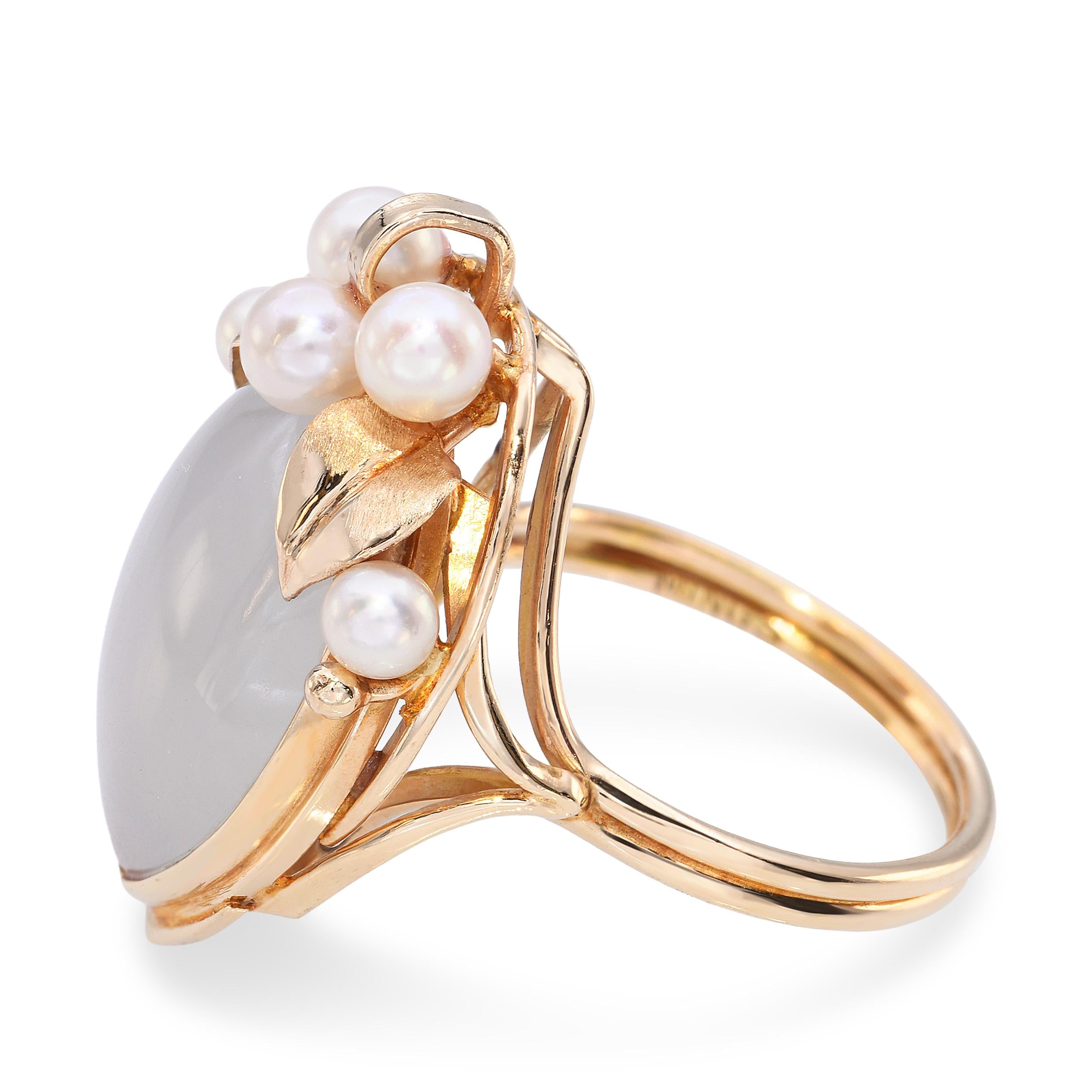 Vintage Ming's 14k Yellow Gold 7.20ct and Pearl Jade Ring