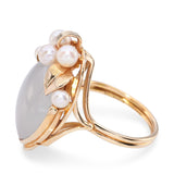 Vintage Ming's 14k Yellow Gold 7.20ct and Pearl Jade Ring