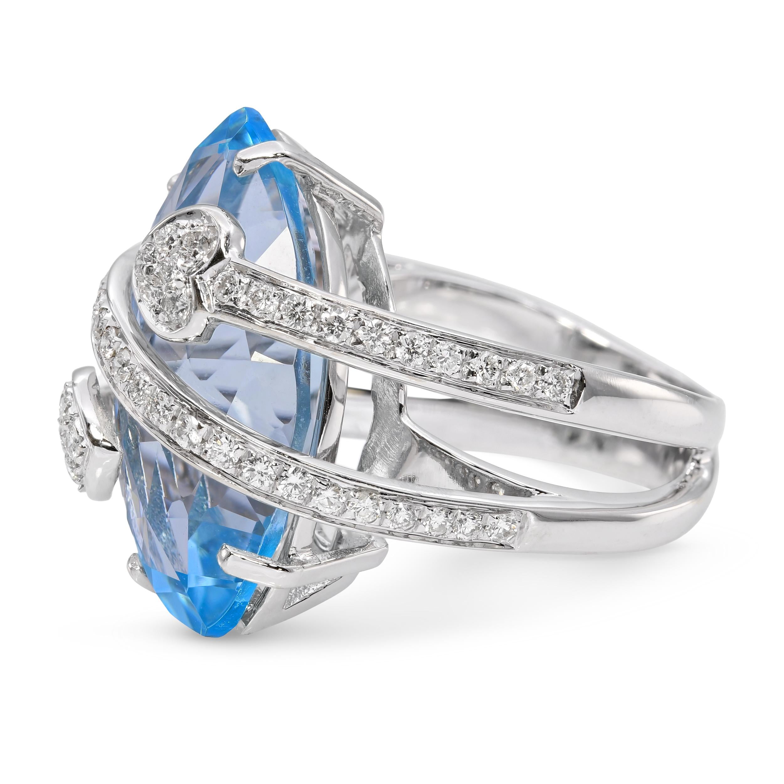 18k White Gold Blue Topaz and Diamond Ring