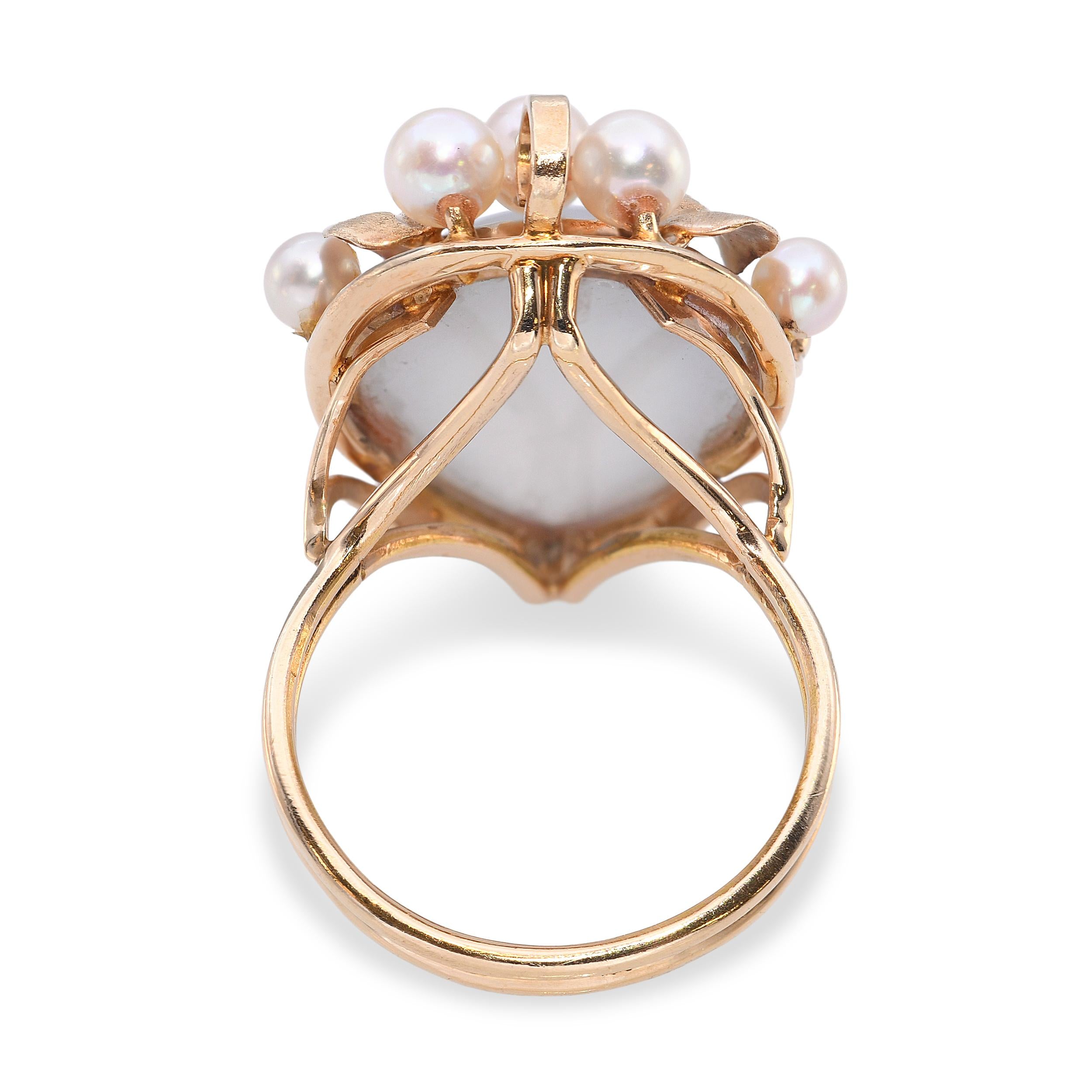 Vintage Ming's 14k Yellow Gold 7.20ct and Pearl Jade Ring