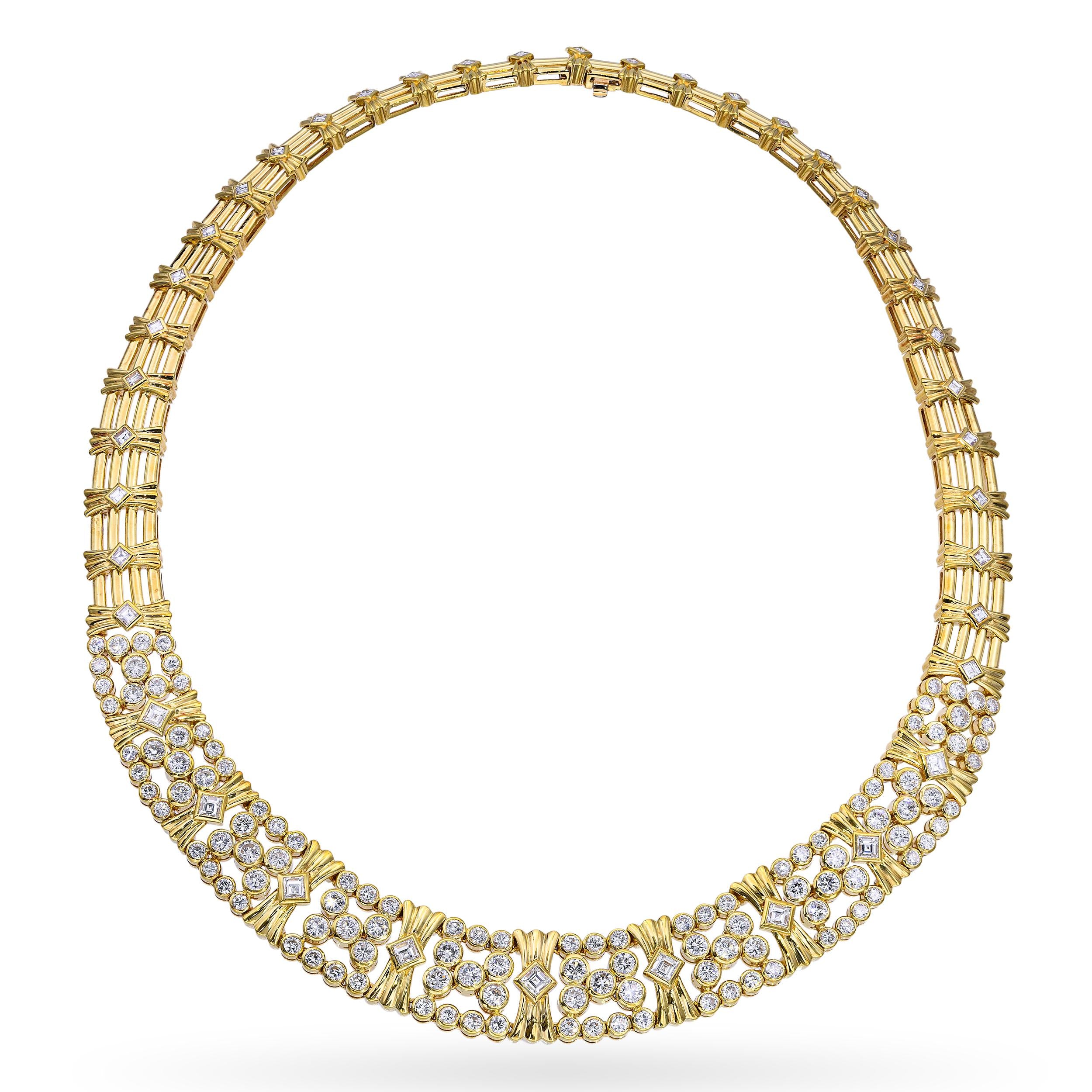 Vintage 18K Yellow Gold 13.55ctw Diamond Collar Necklace