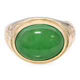 Vintage 18k Yellow Gold Green Jade Floral Motif Ring
