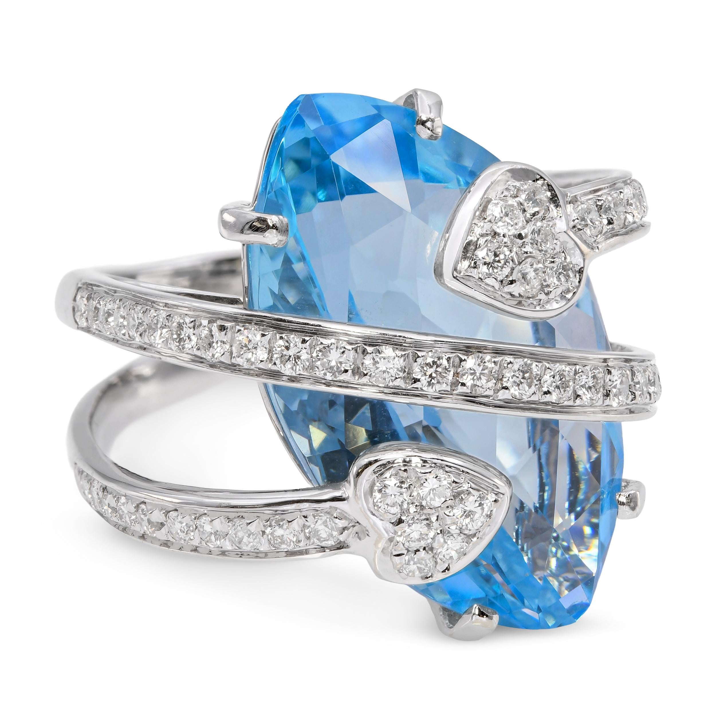 18k White Gold Blue Topaz and Diamond Ring