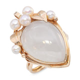 Vintage Ming's 14k Yellow Gold 7.20ct and Pearl Jade Ring