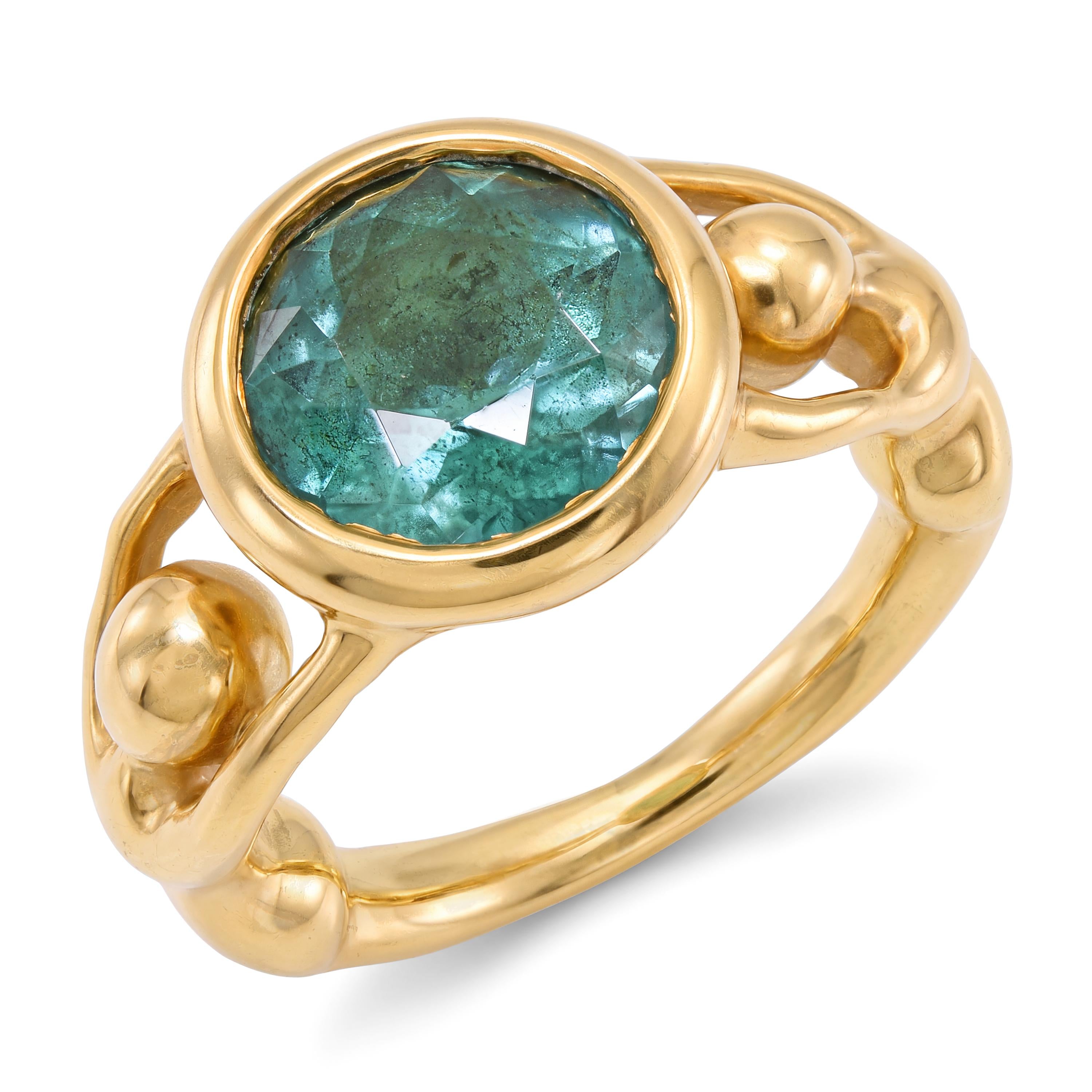 18k Yellow Gold Blue Green Tourmaline Sculptural Figural Ring GIA