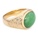 Vintage 18k Yellow Gold Green Jade Floral Motif Ring