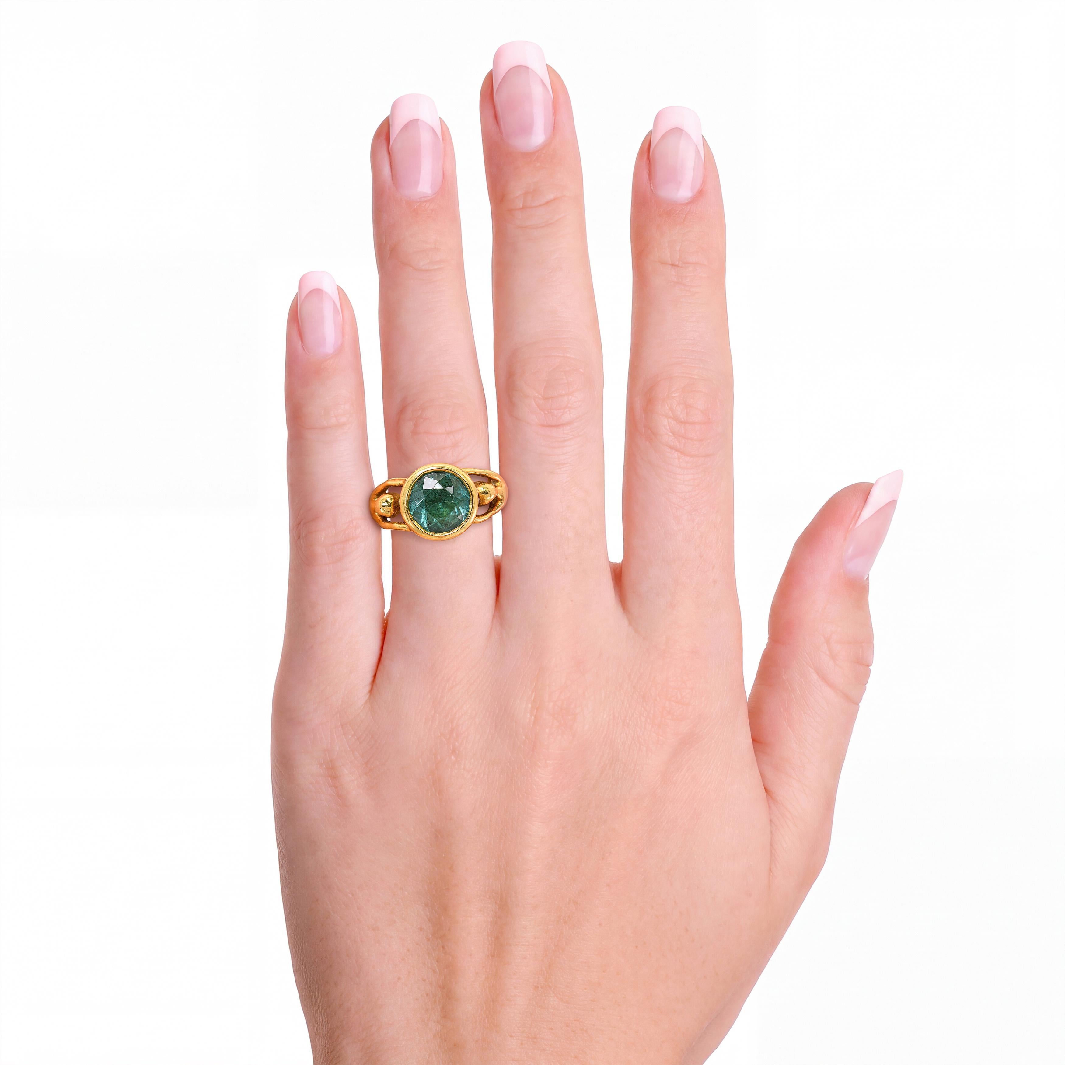 18k Yellow Gold Blue Green Tourmaline Sculptural Figural Ring GIA
