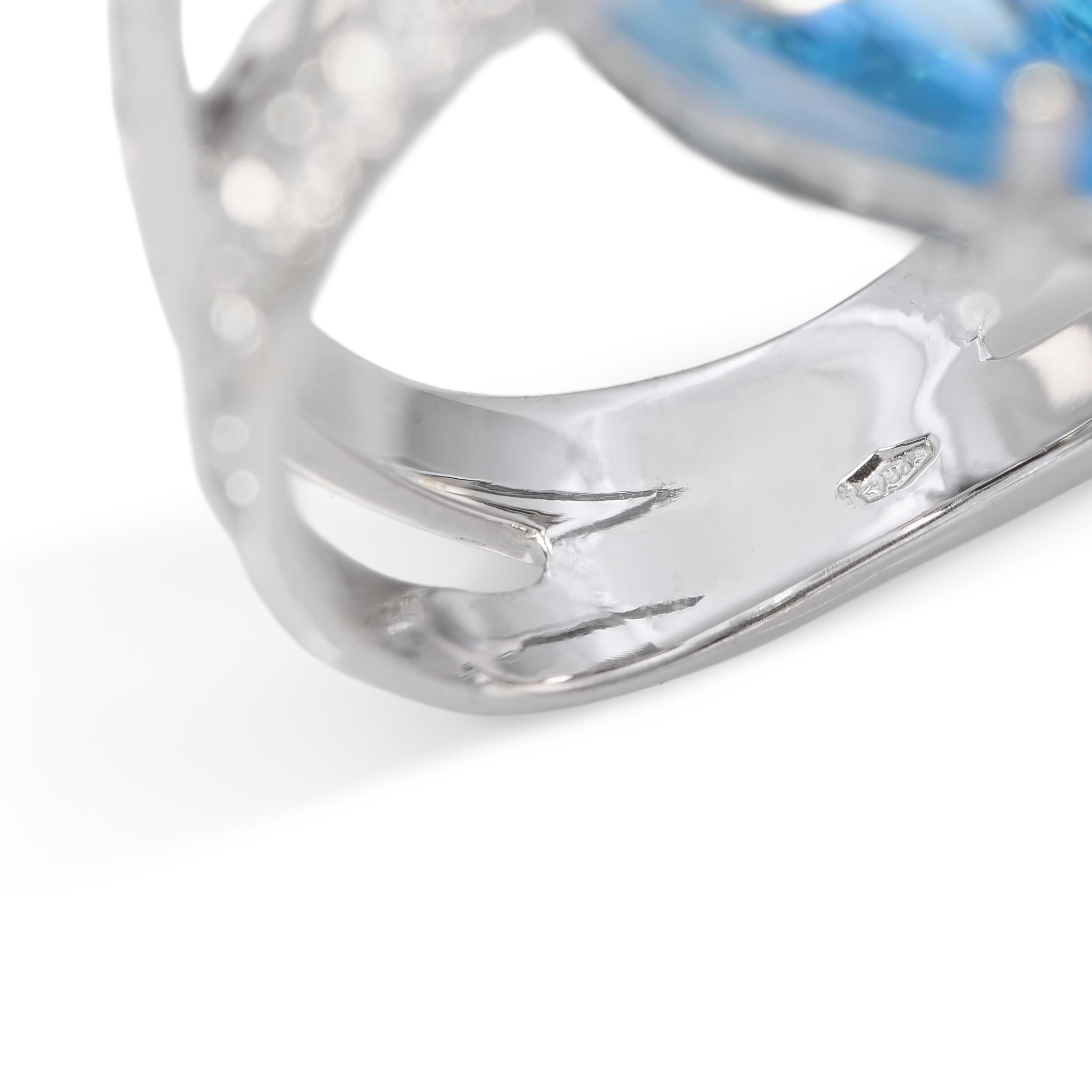18k White Gold Blue Topaz and Diamond Ring