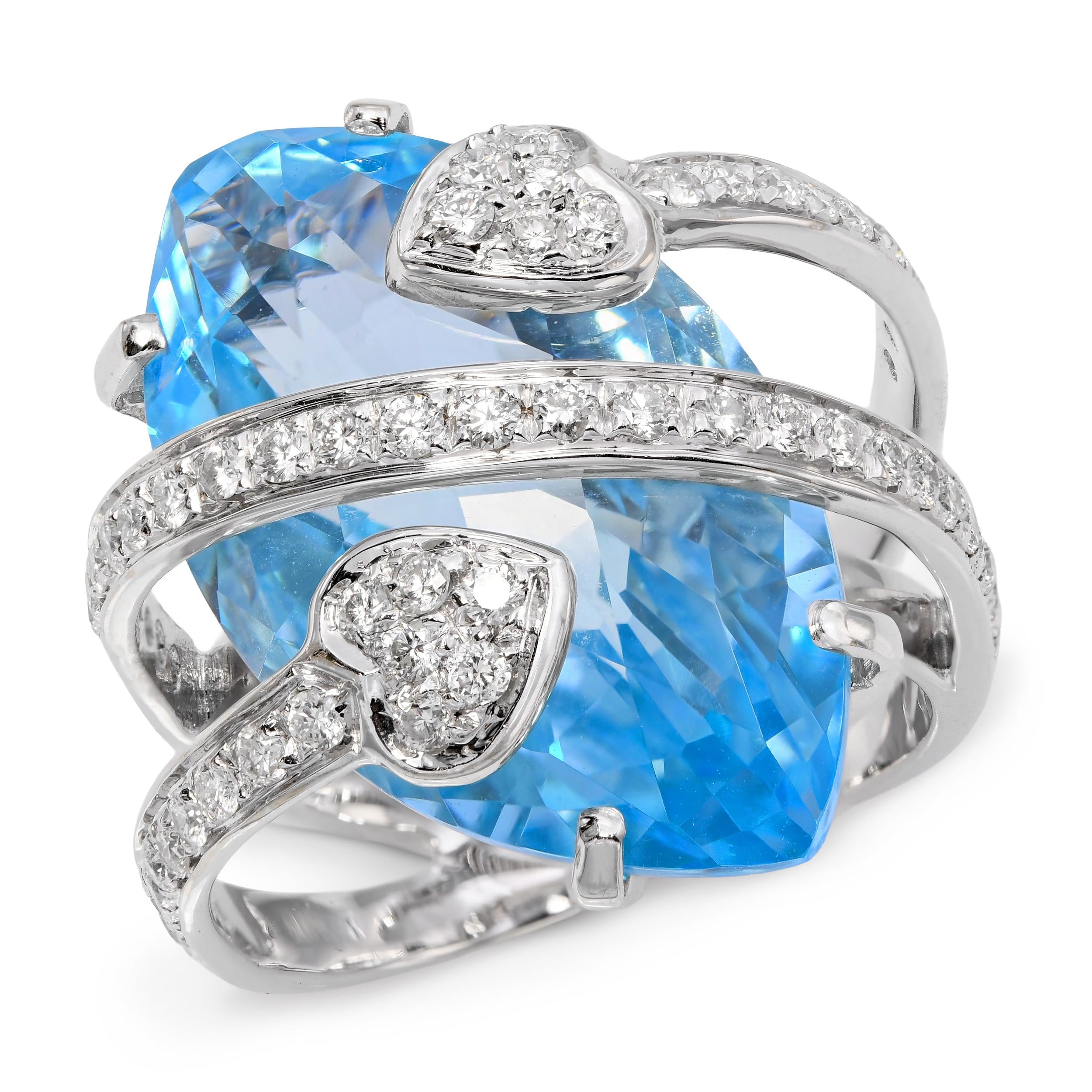 18k White Gold Blue Topaz and Diamond Ring