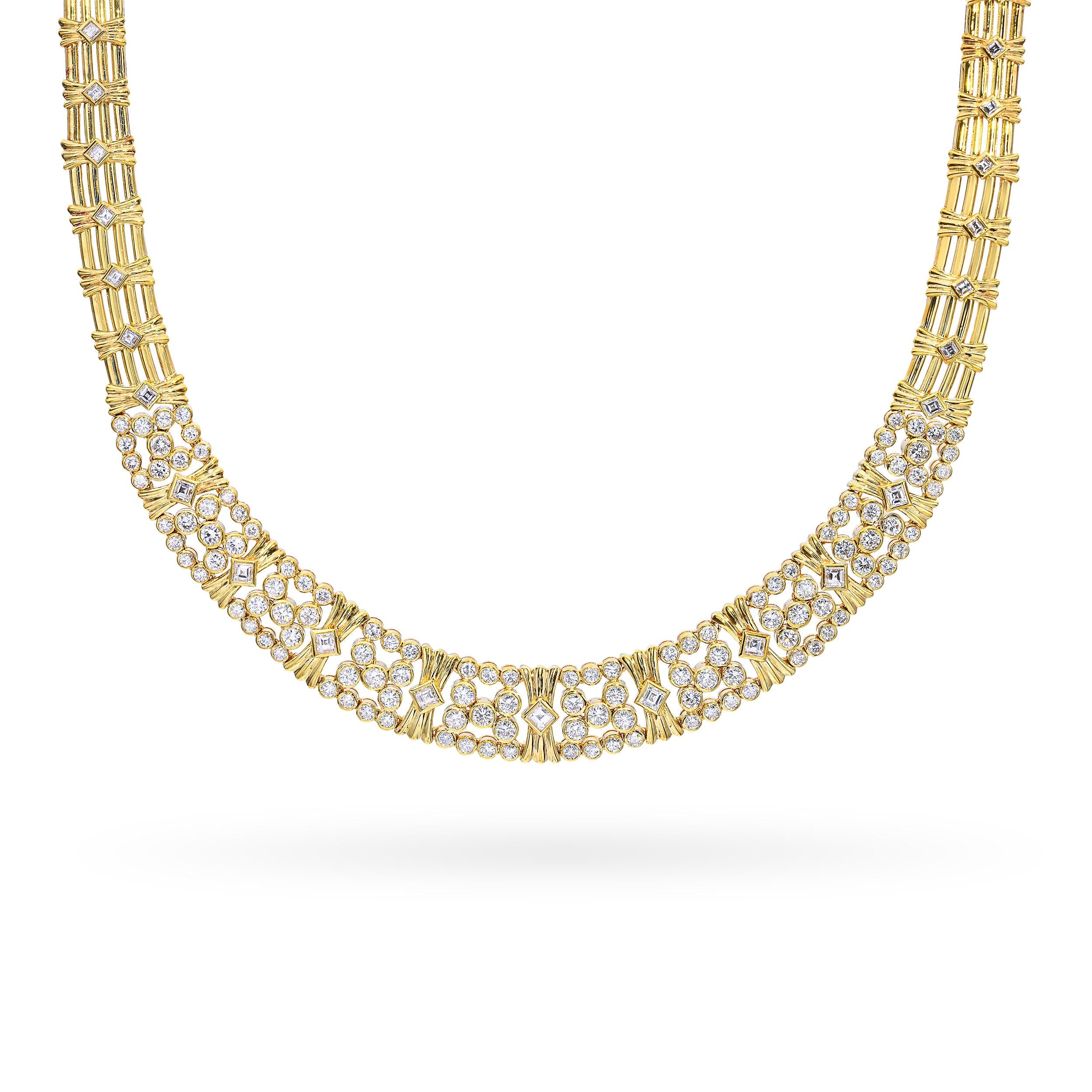 Vintage 18K Yellow Gold 13.55ctw Diamond Collar Necklace