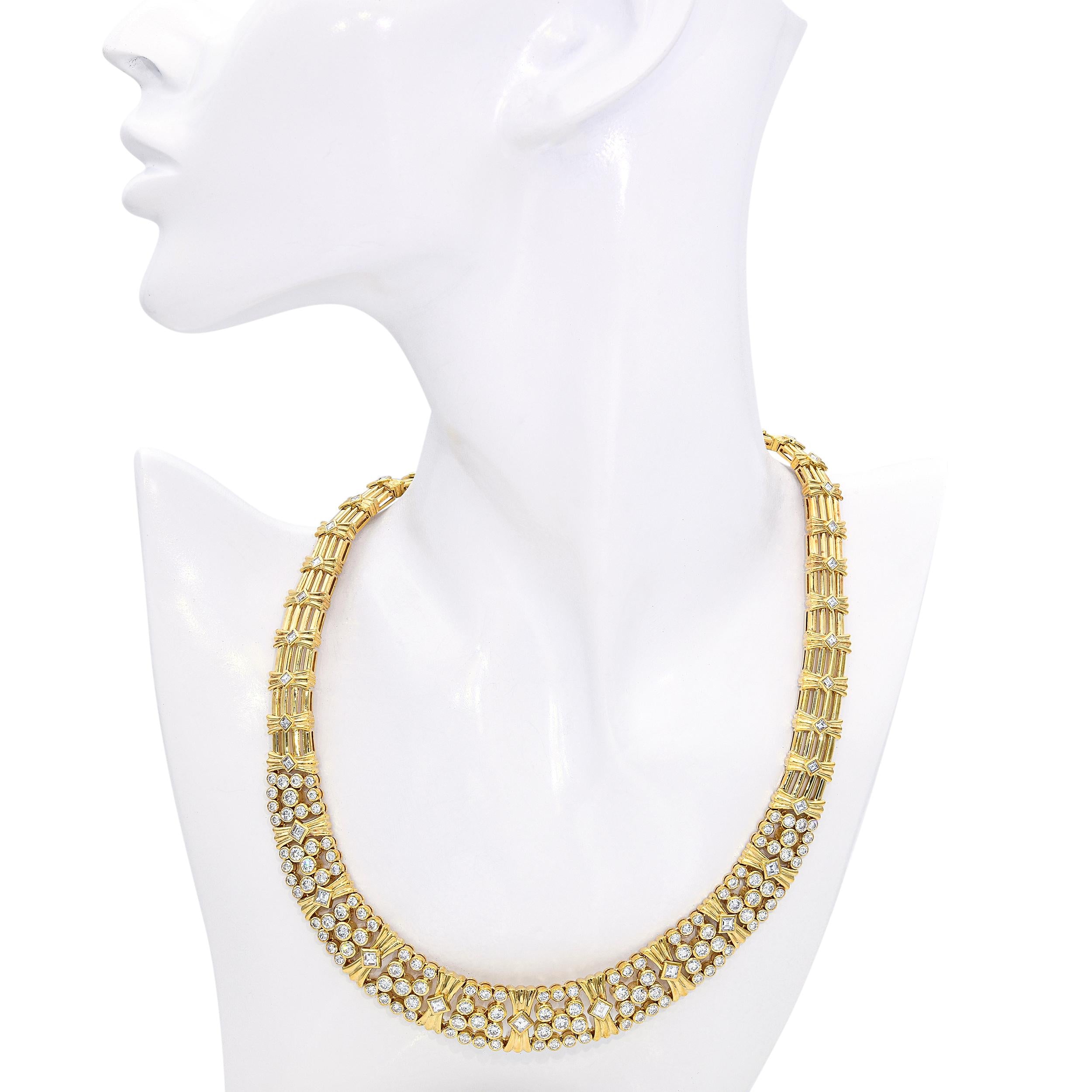 Vintage 18K Yellow Gold 13.55ctw Diamond Collar Necklace