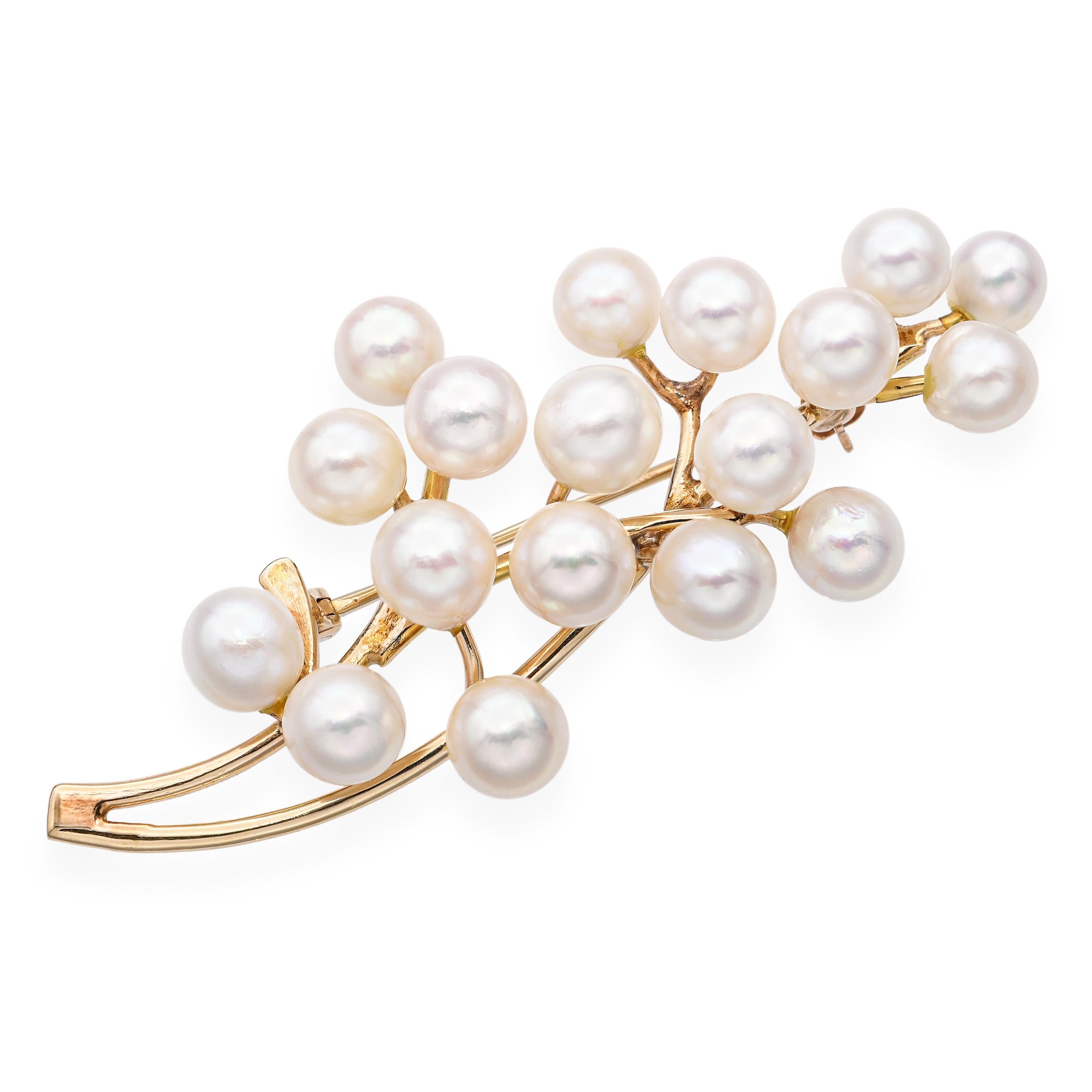 Vintage 14k Yellow Gold Pearl Floral Bunch Brooch