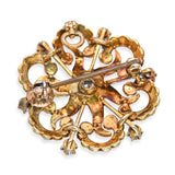 Antique 14k Yellow Gold Diamond and Seed Pearl Sunburst Cyclical Brooch
