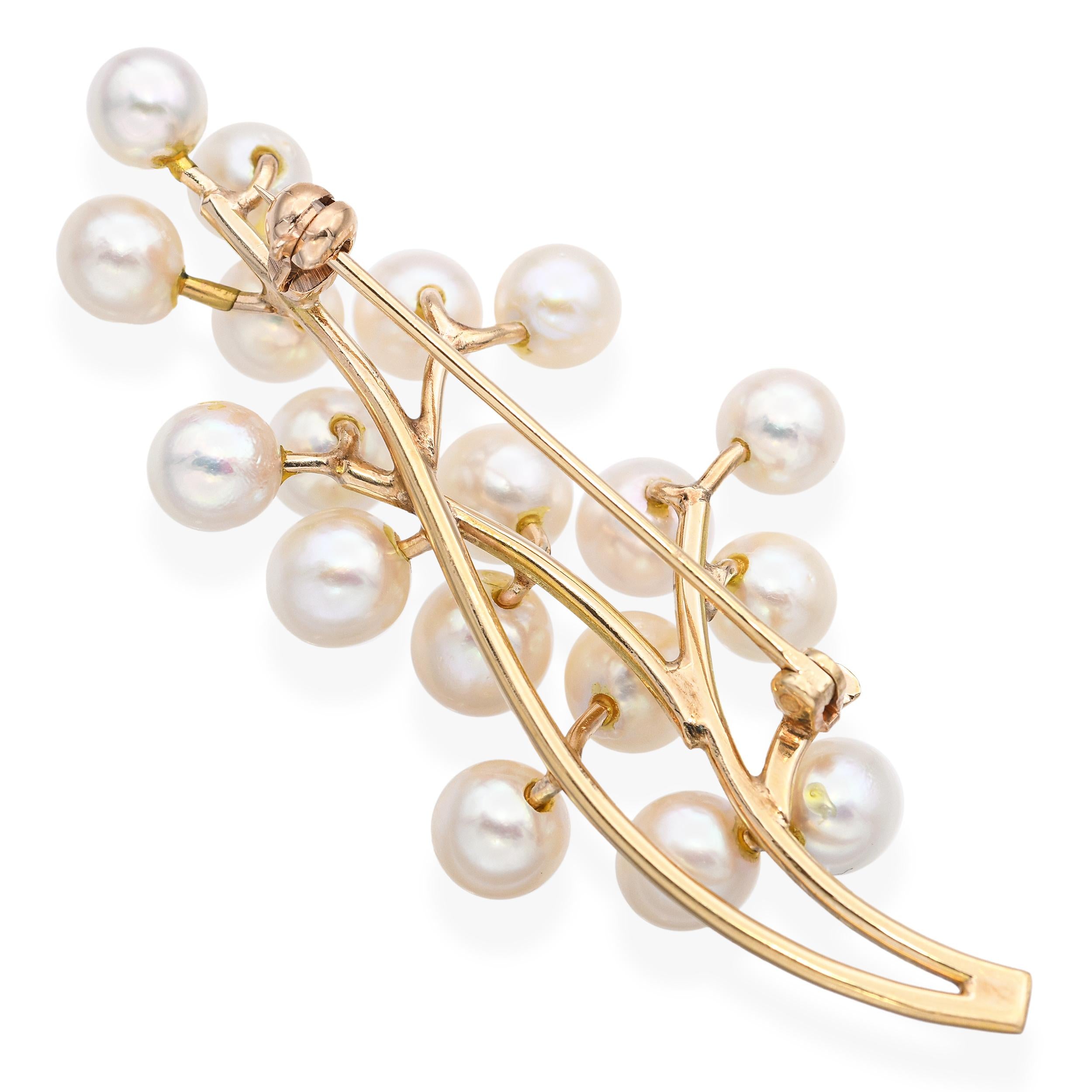 Vintage 14k Yellow Gold Pearl Floral Bunch Brooch