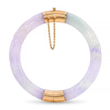Vintage 14k Yellow Gold Lavender and Green Jadeite Hinged Bangle