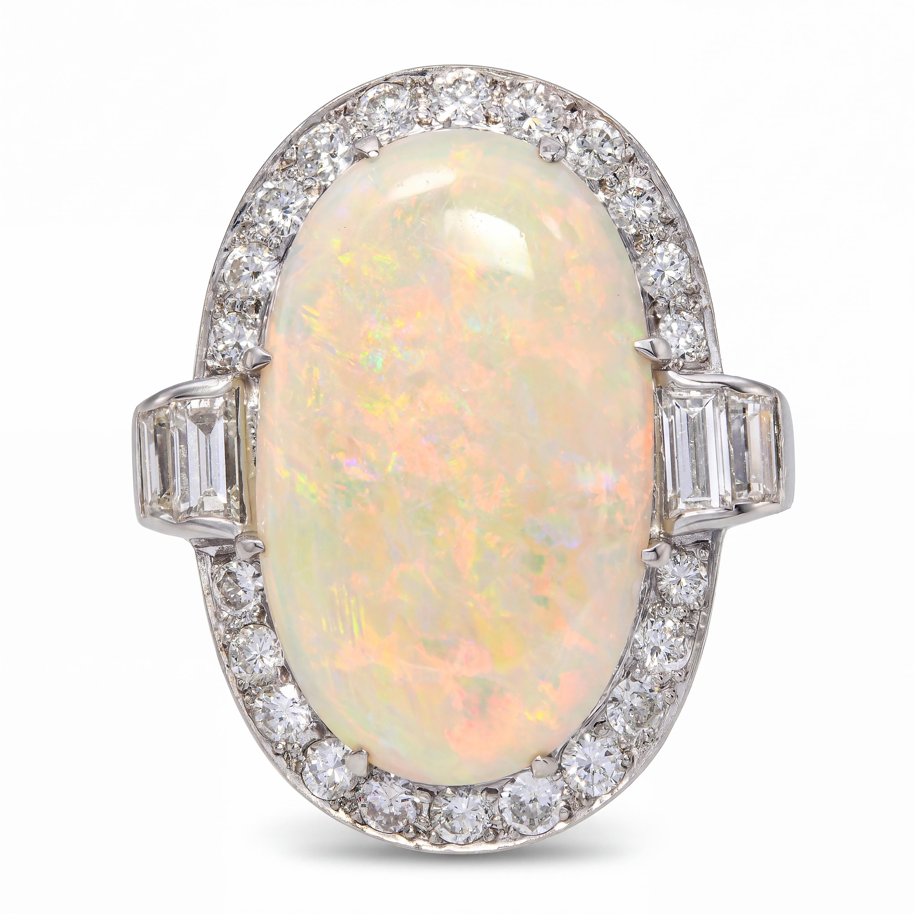 Vintage Platinum 4.75ct Australian Opal and Diamond Ring