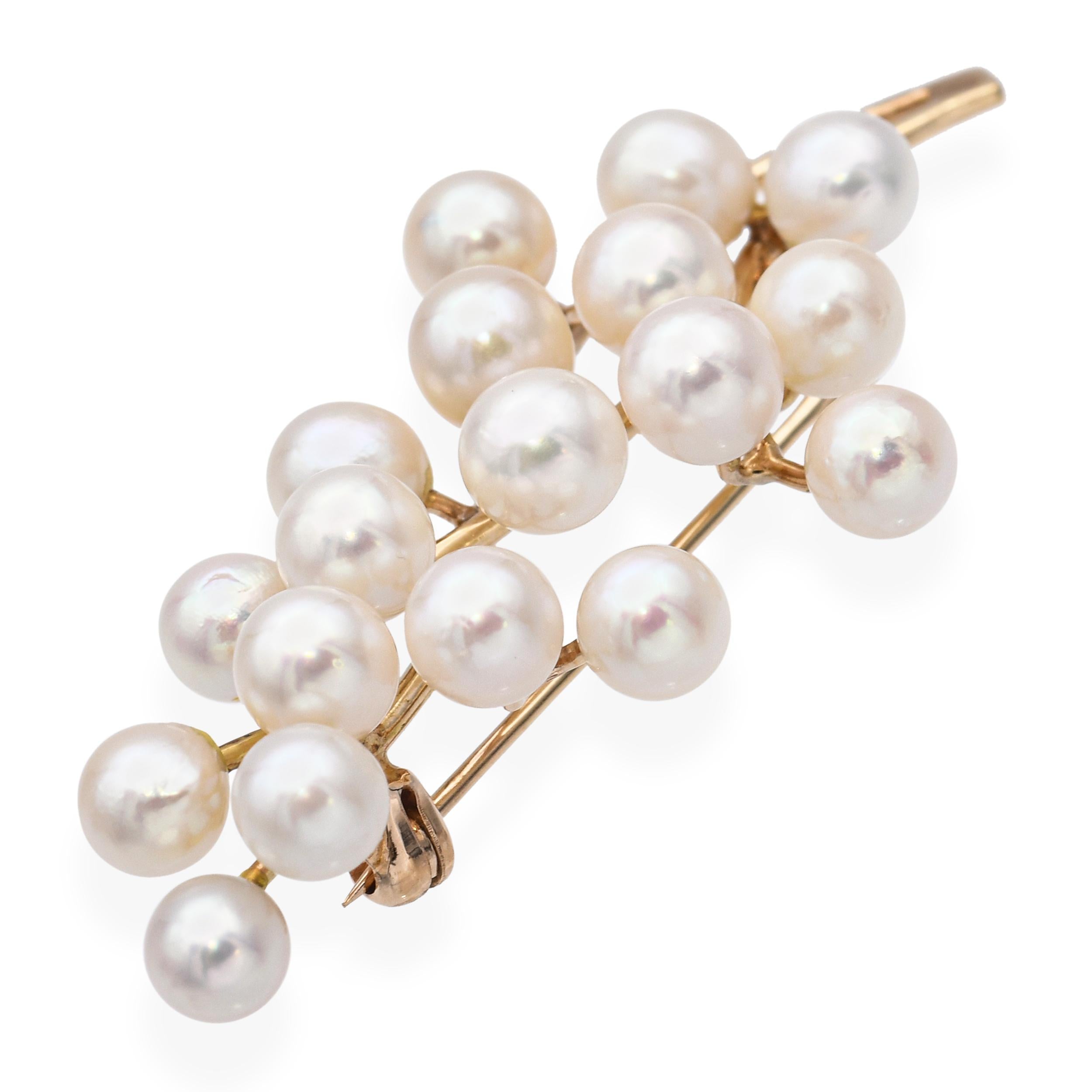 Vintage 14k Yellow Gold Pearl Floral Bunch Brooch