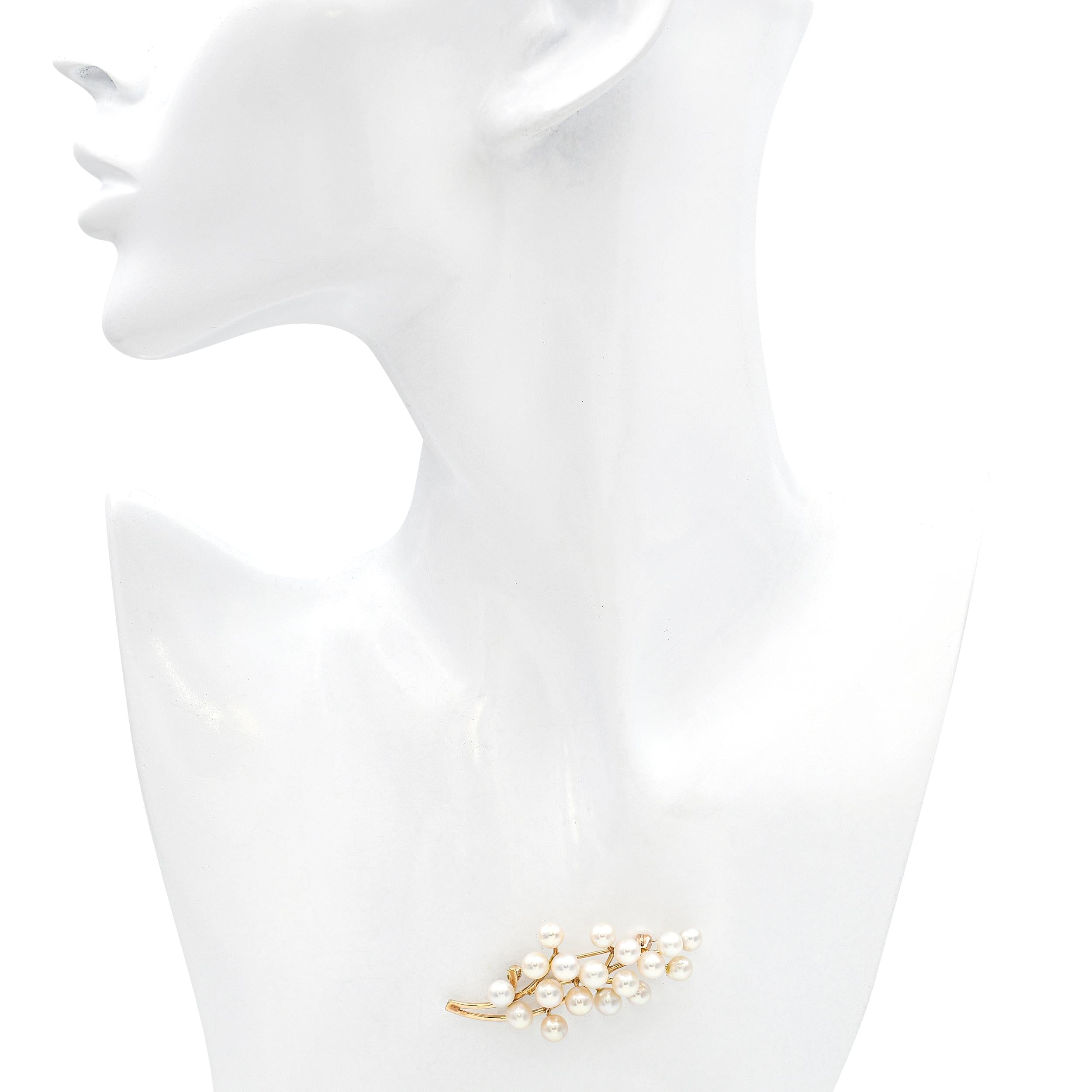 Vintage 14k Yellow Gold Pearl Floral Bunch Brooch