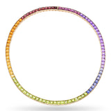 14k Yellow Gold Channel Set Multi-Gemstone Rainbow Ombre Line Necklace