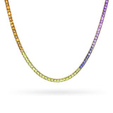 14k Yellow Gold Channel Set Multi-Gemstone Rainbow Ombre Line Necklace