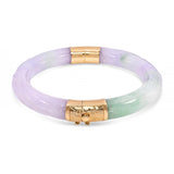 Vintage 14k Yellow Gold Lavender and Green Jadeite Hinged Bangle