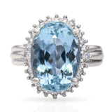 Platinum 4.90ct Aquamarine and Diamond Halo Ring