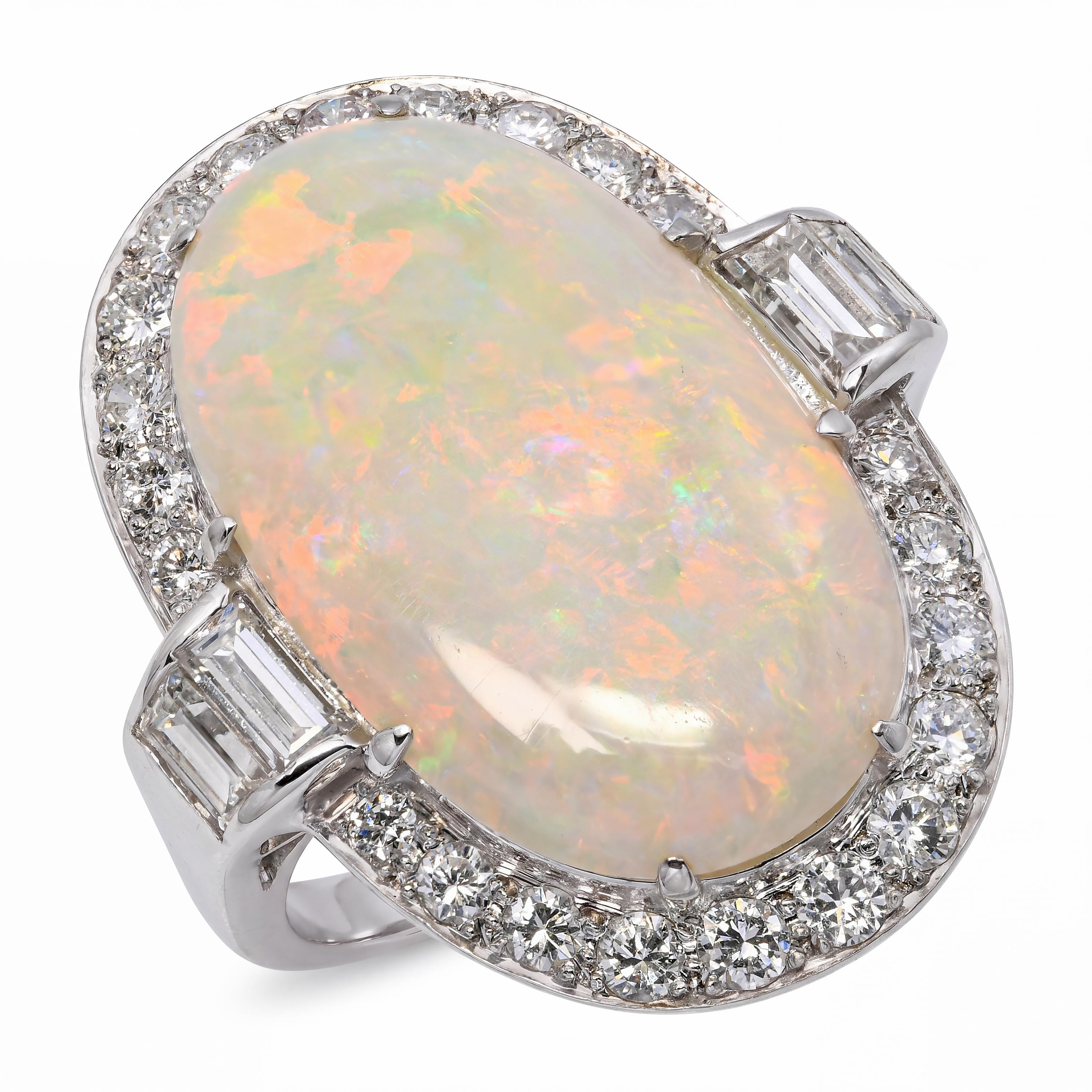 Vintage Platinum 4.75ct Australian Opal and Diamond Ring